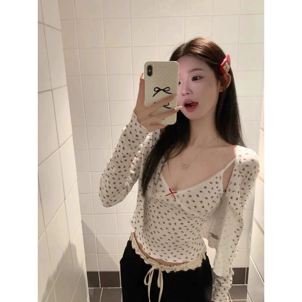 ส่งทันที Cici(J1007)ชุดSet เสื้อสายเดี่ยว+เสื้อคลุม ลายดอกไม้ มินิมอลมินิใจ ใส่แล้วได้ลุคคุณหนู ราคา ถูกที่สุด ดีลบีเคเค แกลเลอรีภาพที่ 5