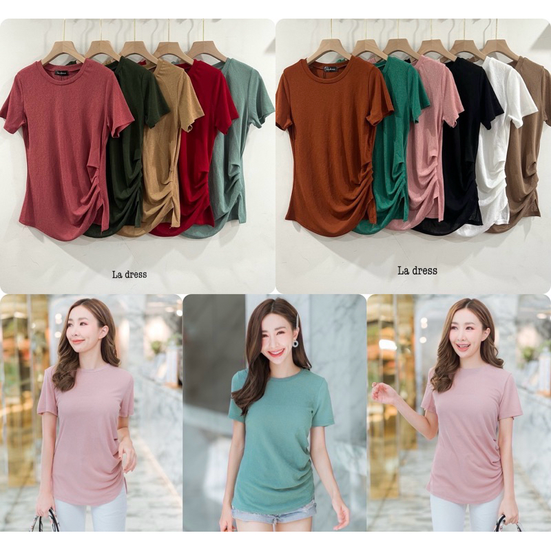L7 La​ ​dress​ เสื้อคอกลมจับจีบข้าง " TOP BASIC STYLE "