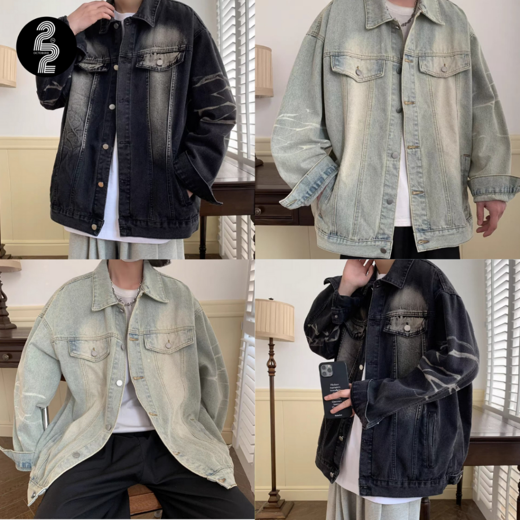 KR1262 "Black Jean Jacket" เสื้อแจ็คเก็ตยีนส์โอเวอร์ไซส์สายตรีทห้ามพลาด