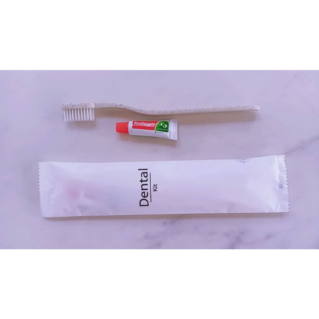 ของใช้ในห้องน้ำโรงแรม ชุดแปรงสีฟันย่อยสลายได้(bio) ยาสีฟัน 3 กรัม 1 หลอด ซอง ECO แพคละ 50 ชุด