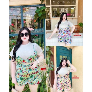 เซ็ตผ้าเด็บบี้รีเเล็คสาวอวบอ้วน เสื้อ+กางเกงขาสั้น อก36-46 เ…