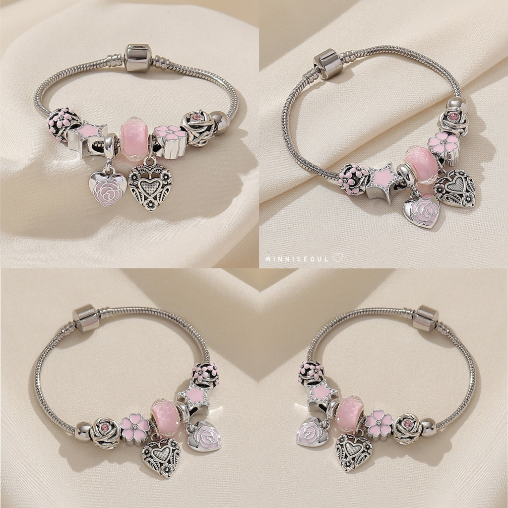 A59 สร้อยข้อมือ BEAUTIFUL TWO HEART สีเงิน ไม่ลอก ไม่ดำ สายปรับไม่ได้