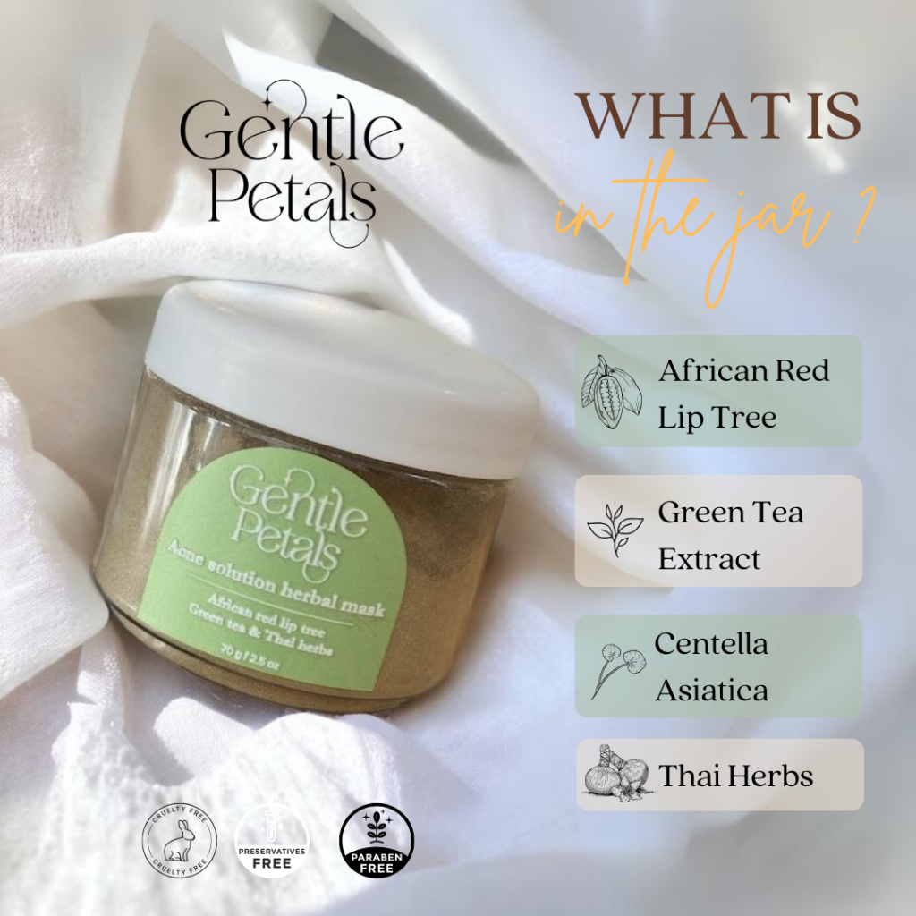 Gentle Petals ผงมาส์ก ลดสิว ผิวมัน รูขุมขนกว้าง รอยดำรอยแดง พอกหน้า แผ่นหลัง มาส์กหน้าสมุนไพร Acne solution herbal mask