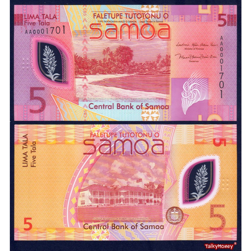 ธนบัตร ซามัว SAMOA 5 ตาลา P-47 โพลิเมอร์ สีสวย สภาพใหม่เอี่ยม ไม่ผ่านการใช้