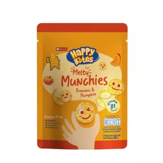 Happy Bites Melty Munchies แฮปปี้ไบท์ ขนมข้าวหอมมะลิอบกรอบสำหรับเด็ก 12 เดือนขึ้นไป 30g/15g