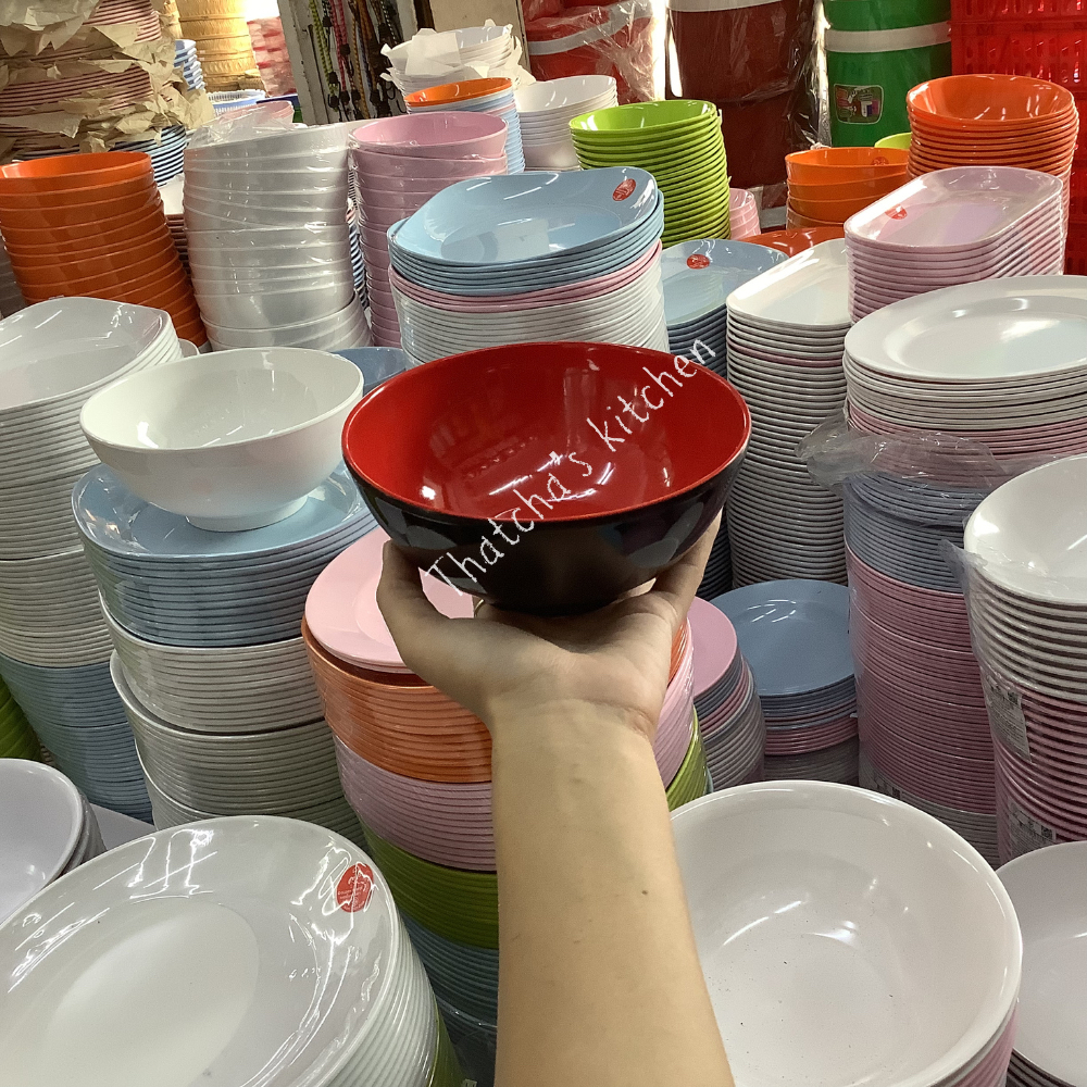 (Basic) ชามบะหมี่ เนื้อเมลามีน ทรงโคม ขนาด 6 นิ้ว บรรจุ 12 ใบ สีดำแดง