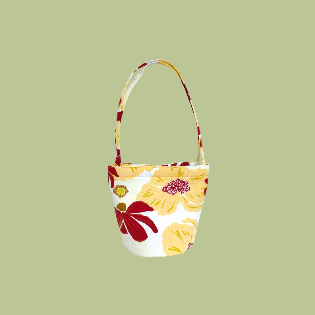 Himawari Baggu Canary Hibiscus Bucket Bag (Cotton Linen)