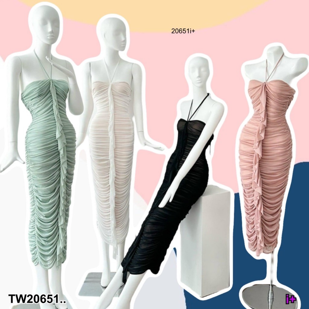 TwinsShopVip พร้อมส่ง TW20651 เดรสยาวทรงรัดรูปซีทู ..