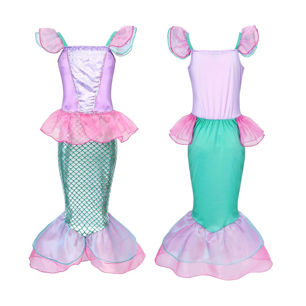 เดรส นางเงือก เจ้าหญิงแอเรียล สำหรับเด็ก พร้อมชุดข้อมือสร้อยคอเปลือกหอย Ariel the Little Mermaid Fancy Dress for Kid