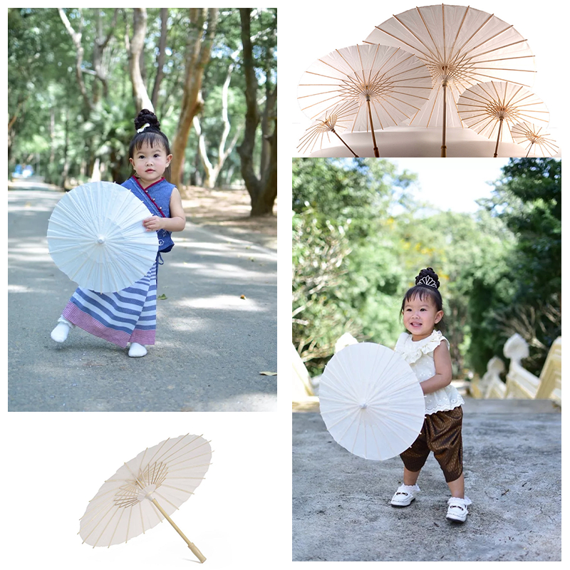 ร่มไม้กระดาษสีขาว DIY ขนาด20/60/84ซม.สไตล์จีน  Paper umbrella สำหรับตกแต่ง ถ่ายภาพ - รูปที่ 2