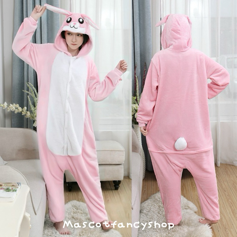 ชุดนอนมาสคอต แฟนซี ชุดสัตว์ กระต่ายชมพู (Pink Bunny / แสดงเป็น labubu ได้)