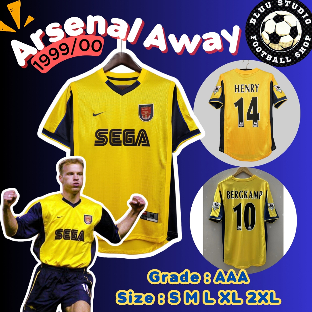bluu⚽พร้อมส่งจากไทย🇹🇭 เสื้อบอลวินเทจ อาเซนอล เยือน เหลืองSega ปี 1999/00 Retro Arsenal Away Jersey 1999/00 ✅เกรดดีที่สุด