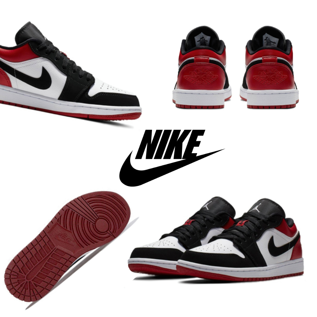 💯สินค้าเคาน์เตอร์แท้ NIKE Air Jordan 1 Low "Black Toe" รองเท้ากีฬา (จัดส่งที่รวดเร็ว)