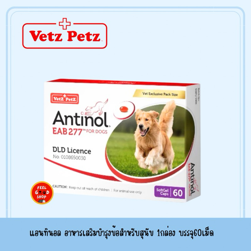 แอนทินอล อาหารเสริมบำรุงข้อสำหรับสุนัข 1กล่อง บรรจุ60เม็ด หมดอายุ 12/2025