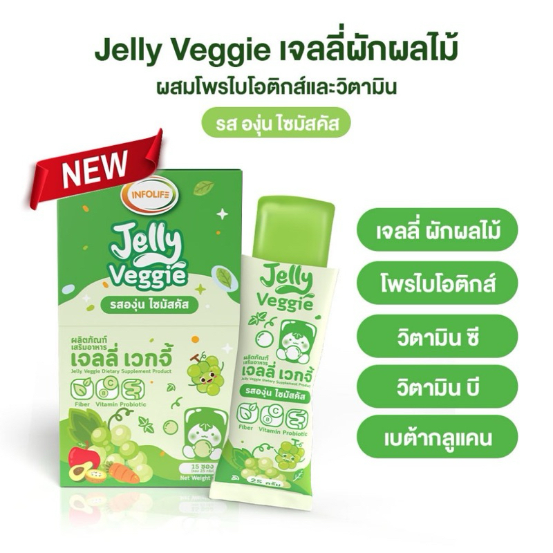 🌟Jelly Veggie🌟เจลลี่ผักผสมโพรไบโอติกส์ 10 สายพันธุ์ วิตามินสูงเข้มข้นเเละไฟเบอร์  แก้อาการท้องผูก รสองุ่นไซมัสคัส