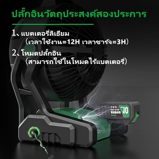 TANZU พัดลม 12 นิ้ว พัดลมแบตเตอรี่ไร้สาย 21V นิ้ว พัดลมพกพา พัดลมพกพาชาร์จ มีไฟ LED ปรับแรงลมได้