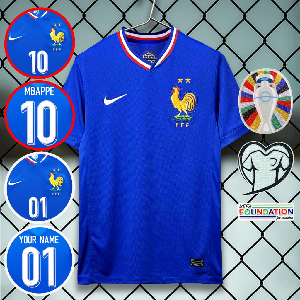 เสื้อฟุตบอลทีมชาติ ฝรั่งเศส /น้ำเงิน ยูโร2024 AA0106 เกรดแฟนบอล รับทำชื่อ-เบอร์ ไซส์ XS-4XL