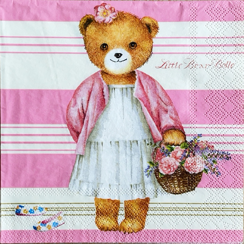 Pladao Napkin Teddy Bears Little Bear Belle หมีสาว การ์ตูน กระดาษ แนพกิ้น สำหรับงานศิลปะ เดคูพาจ decoupage ขนาด L 33x33