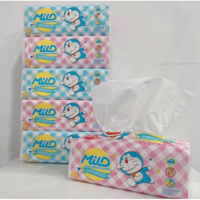 กระดาษทิชชู่เช็คหน้ามายด์mild 1 ห่อ มี 150+20 แผ่น คอลแลคชั่นโดราเอม่อน หนา นุ่ม ไม่เป็นขุ่ย