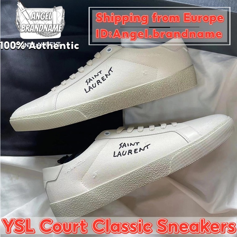 👜อีฟส์แซงต์โลรองต์ Saint Laurent/YSL Court Classic Sl/06 Embroidered Sneakers รองเท้ากีฬา