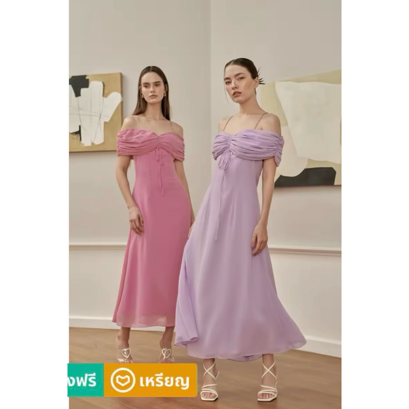 Used ชุดไปงาน แบรนด์ mini. m-ใส่ได้ 2 แบบ สีชมพู- สายเดี่ยวเพชร - เสื้อเกาะอก (แยกชิ้น )