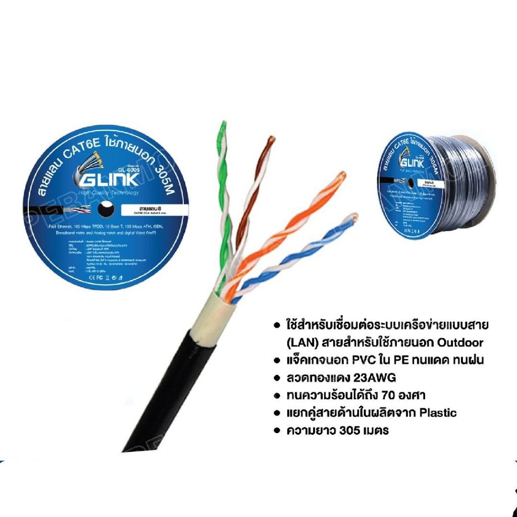 GLink สายแลน Cat6 สำหรับใช้ภายนอก OUTDOOR UTP LAN CABLE CAT6 305เมตร GL-6006 - รูปที่ 2