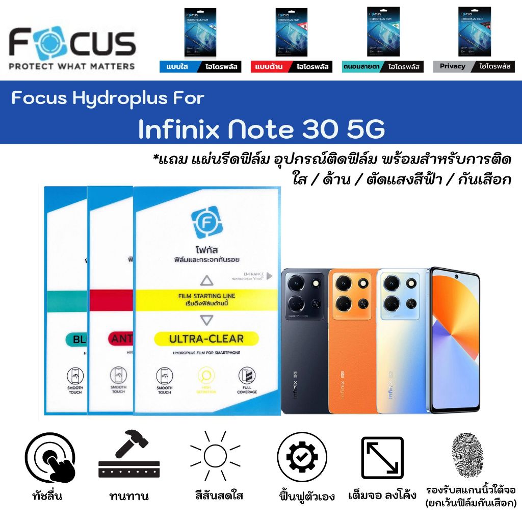 Focus Hydroplus For Infinix Note 30 5G ฟิล์มกันรอยไฮโดรเจลโฟกัส แถมแผ่นรีด-อุปกรณ์ทำความสะอาด