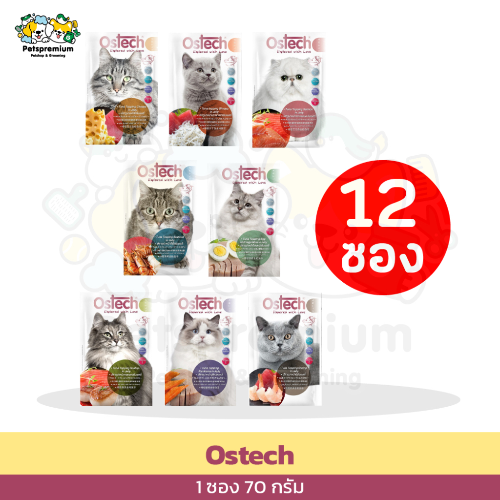 Ostech [12ซอง] อาหารแมวเปียกออสเทคเพาซ์ ขนาด 70g