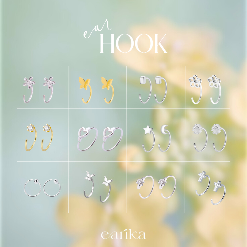 earika.earrings - ear hook collection ต่างหูไร้แป้น ต่างหูคล้องชุบทองคำขาว/ทอง ผิวแพ้ง่ายใส่ได้