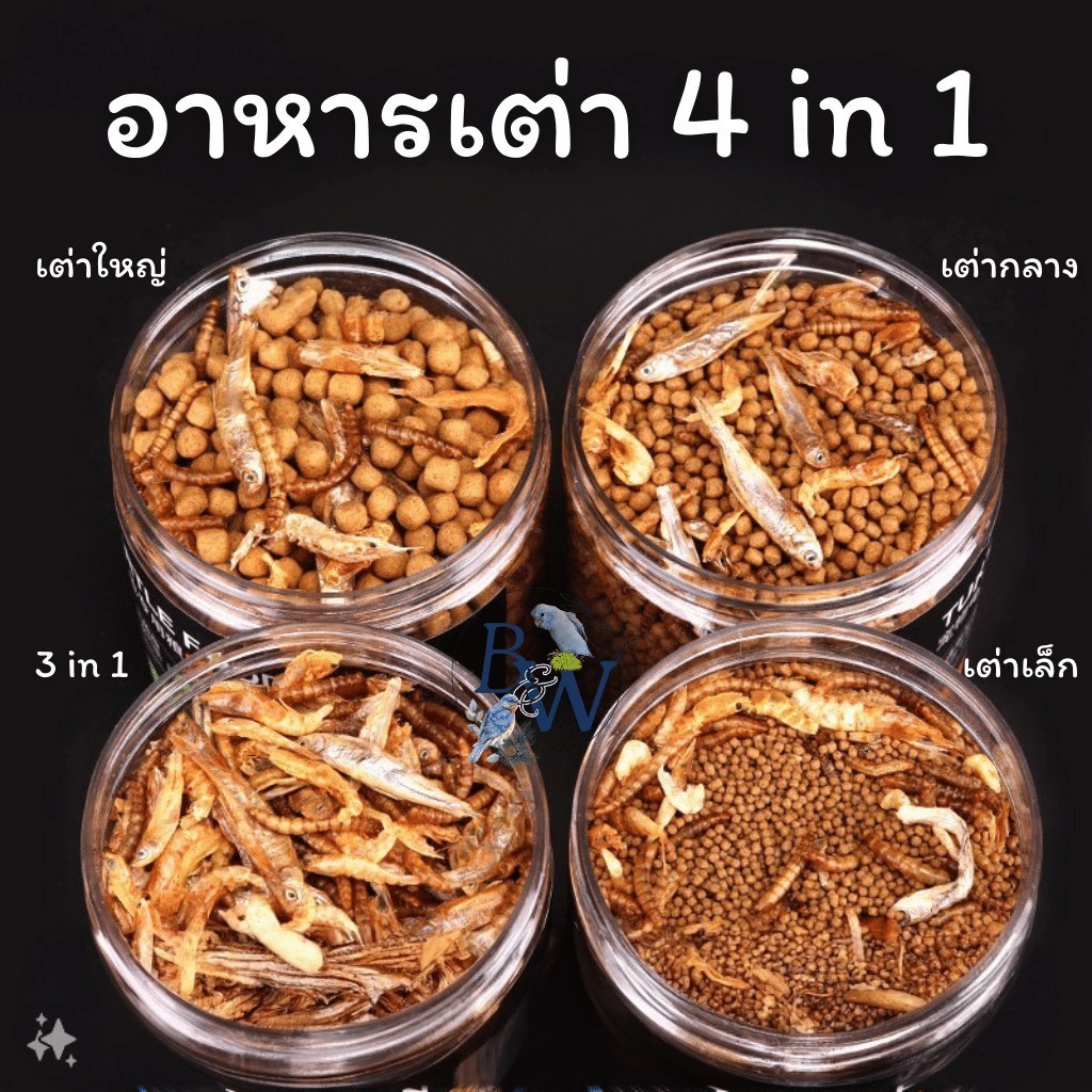 อาหารเต่า 4in1 3in1 สูตรเฉพาะ 450ml | กุ้งแห้ง ปลากรอบ หนอน อาหารเม็ด ครบจบในกระป๋องเดียว