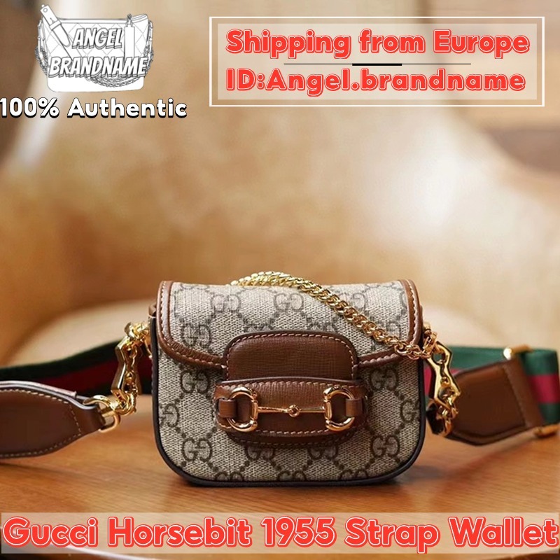 👜กุชชี่ GUCCI Horsebit 1955 Strap Wallet Shoulder bag กระเป๋าสตางค์ สุภาพสตรี กระเป๋าสะพายไหล่
