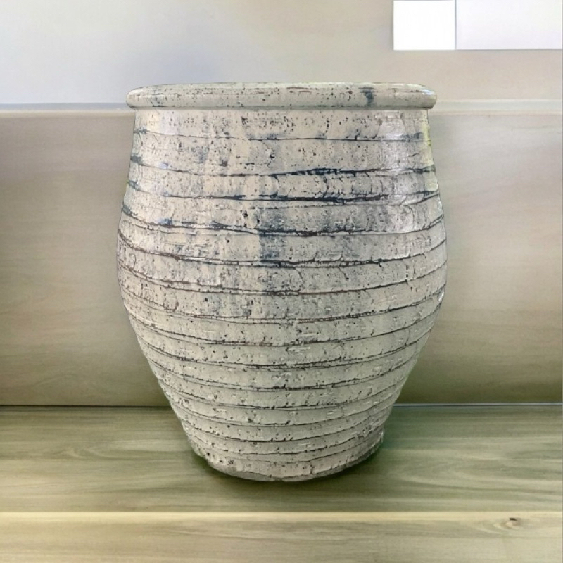 Flowerpot กระถางดินเผาทรงโอ่งลายคอตาล วินเทจสไตล์ ขนาด 24 x 28 cm.