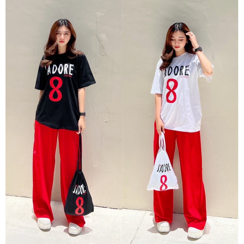 เซทเสื้อยืดคอกลมแขนสั้นทรง Oversize สกรีน jadore