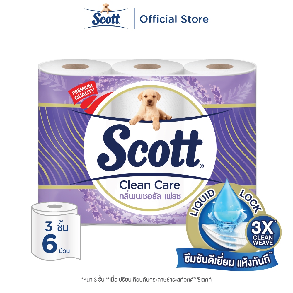 สก๊อตต์ คลีนแคร์ กระดาษชำระ กลิ่นเนเชอรัล เฟรช หนา 3ชั้น ขนาด 6 ม้วน SCOTT CLEAN CARE Natural Fresh 3Ply 6 Rolls