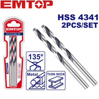 EMTOP ดอกสว่านเจาะเหล็ก HSS 4341 รุ่นงานหนัก ( 2-12 มม. ) แพ็คละ 2 ชิ้น ( HSS Twist Drill Bit ) *งานแท้ประกันคุณภาพ*