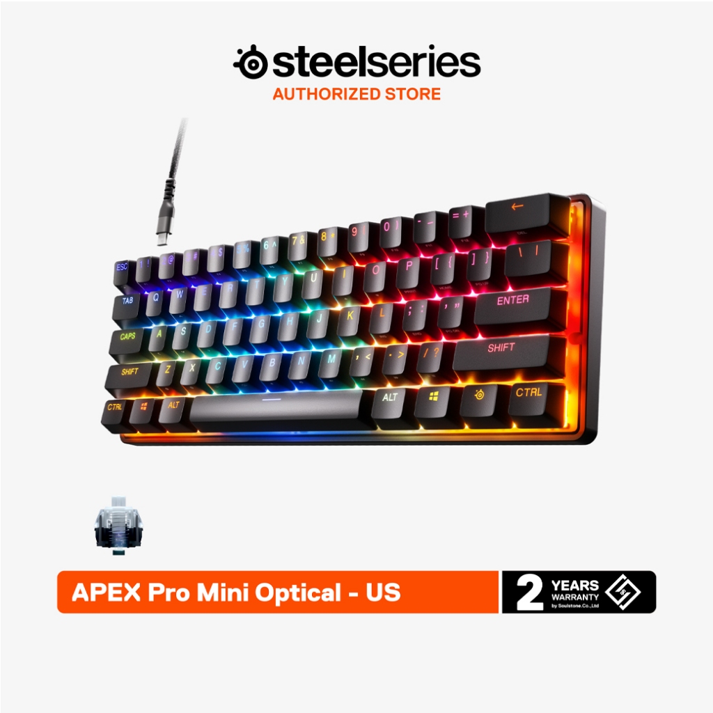 คีย์บอร์ดเกมมิ่ง SteelSeries Apex Pro Mini ขนาด 60% สีดำ รองรับการเชื่อมต่อไร้สายและมีไฟ RGB