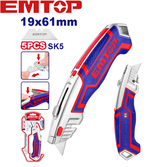 EMTOP มีดคัตเตอร์ อเนกประสงค์ พร้อมใบมีด 6 ใบ งานหนัก รุ่น ESNKT6118 ( Utility Knife )งานคุณภาพสูง*