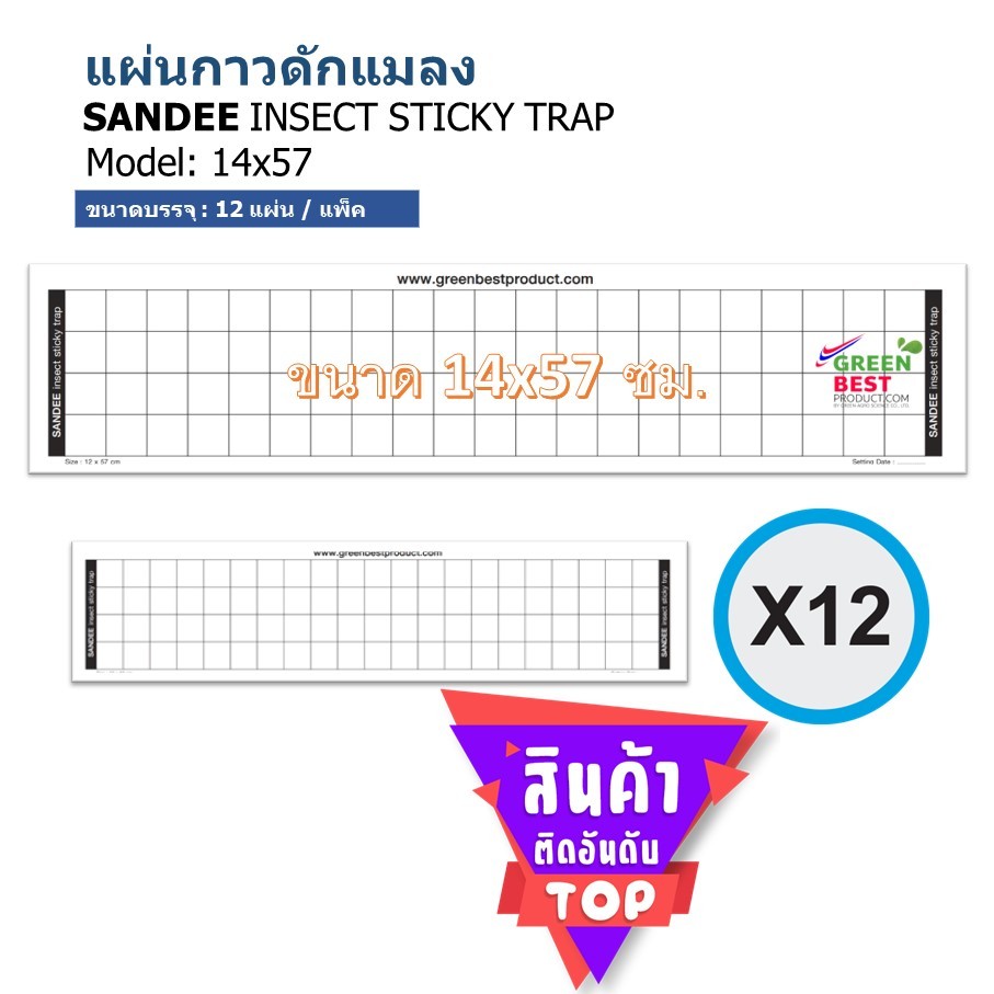 แผ่นกาวดักแมลง SANDEE INSECT STICKY TRAP model  14x57 cm.
