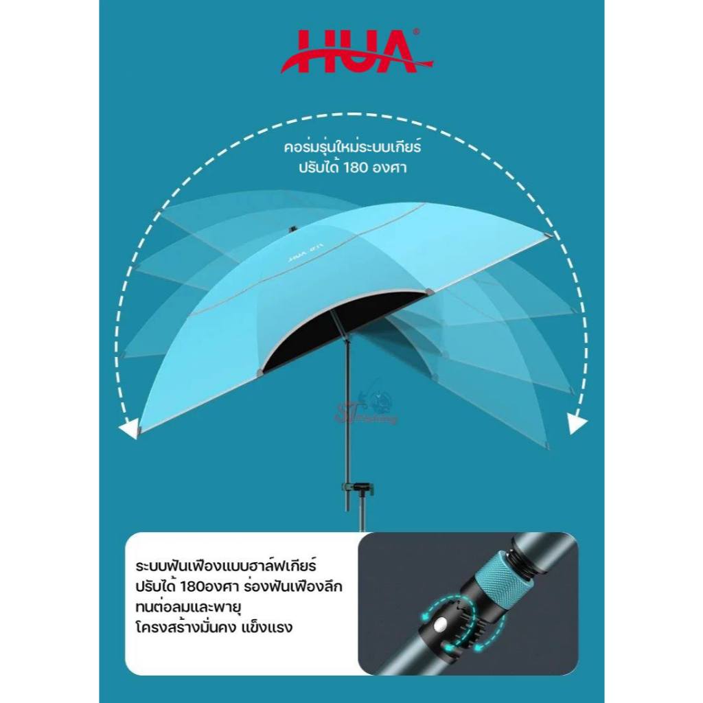 ร่ม HUA ระดับ HI - END คอร่มระบบฟันเฟือง ผ้าหนา 5 ชั้น ปกป้องรัสสี UV