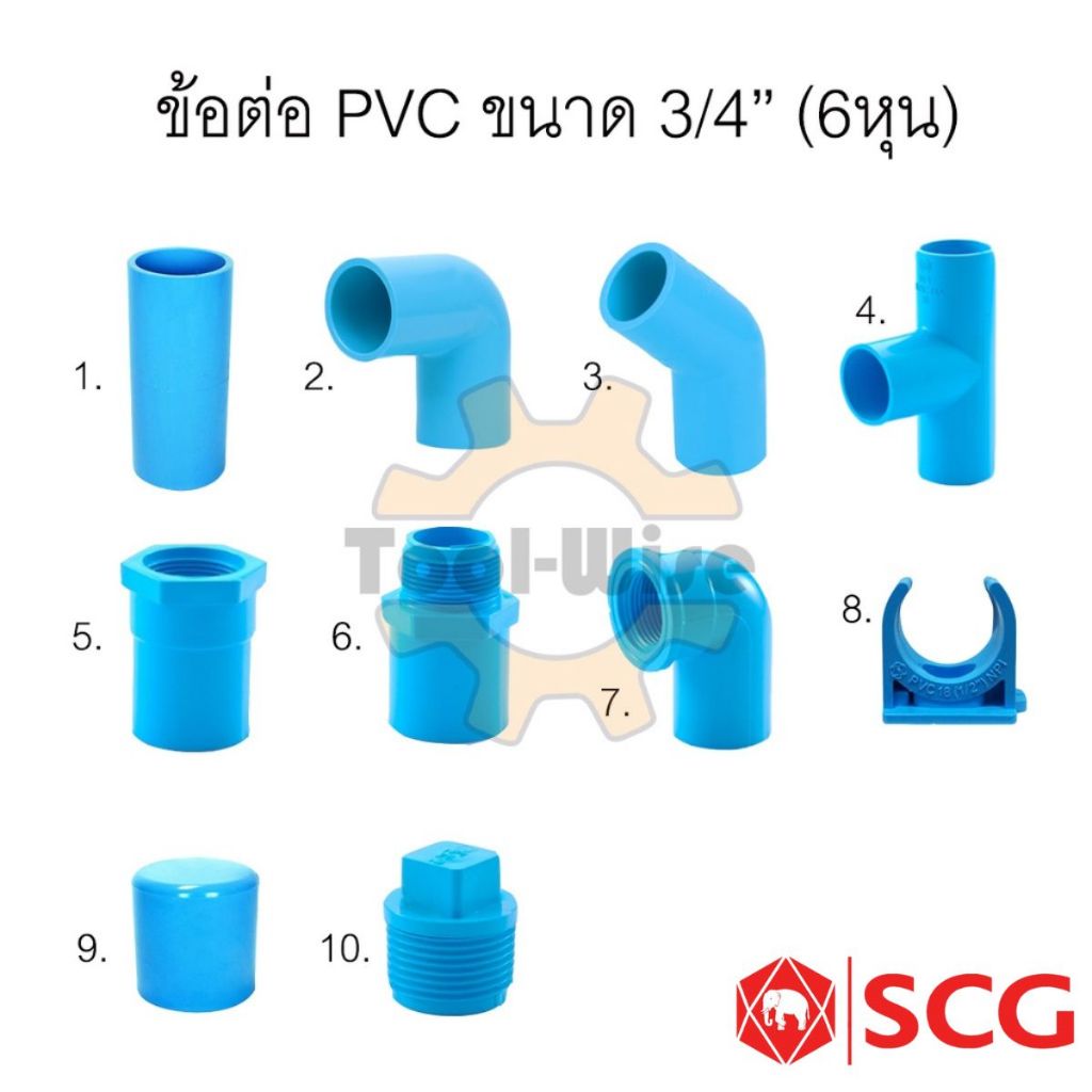 ข้อต่อประปา ข้อต่อสวมท่อพีวีซี ตรา SCG ข้อต่อพีวีซี PVC ขนาด1/2” (4หุน)