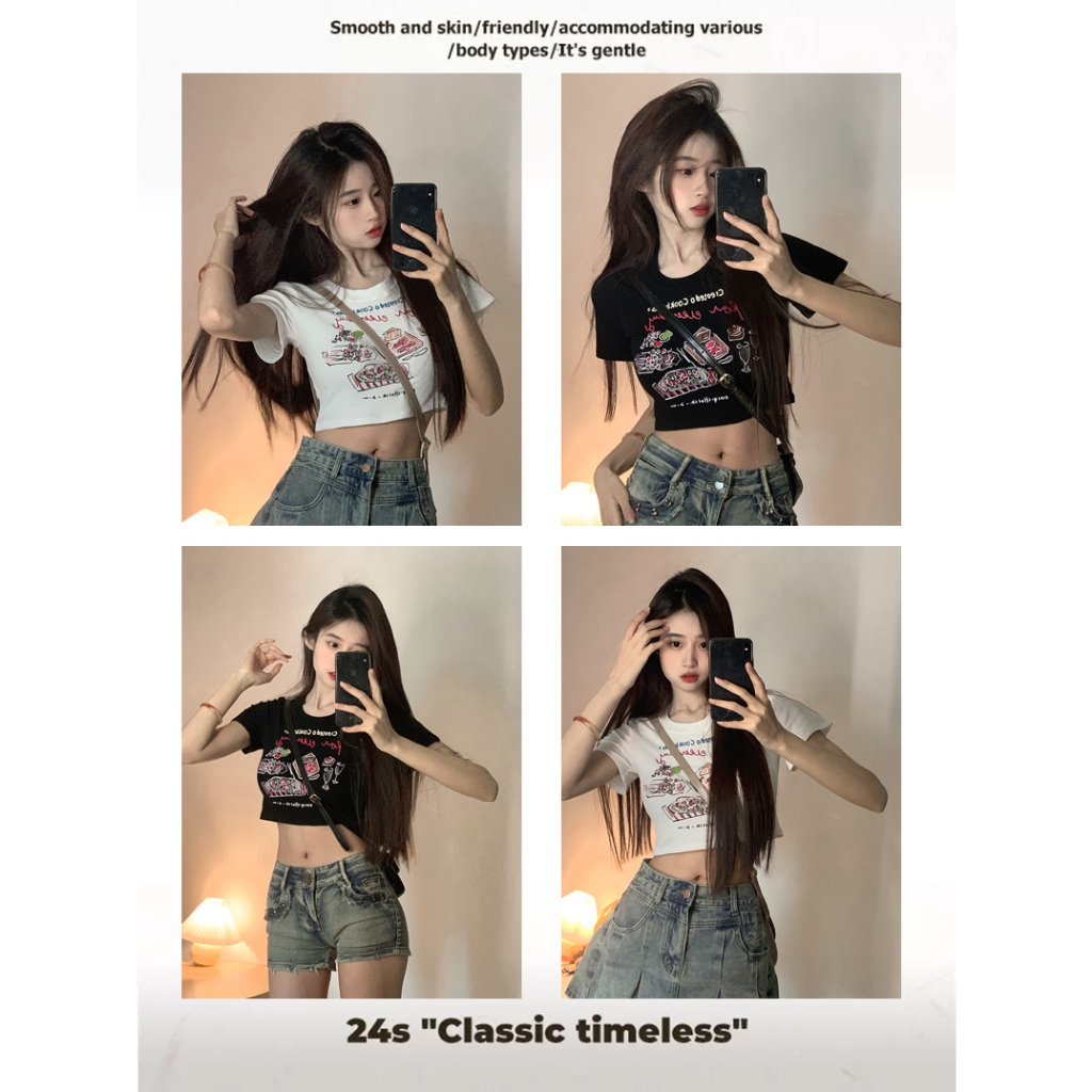 YISEN666 เสื้อครอป เสื้อครอปสั้น เสื้อยืดผู้หญิง ทรงสลิมฟิต แฟชั่นฤดูร้อน T-shirt ส่งตรงเวลา