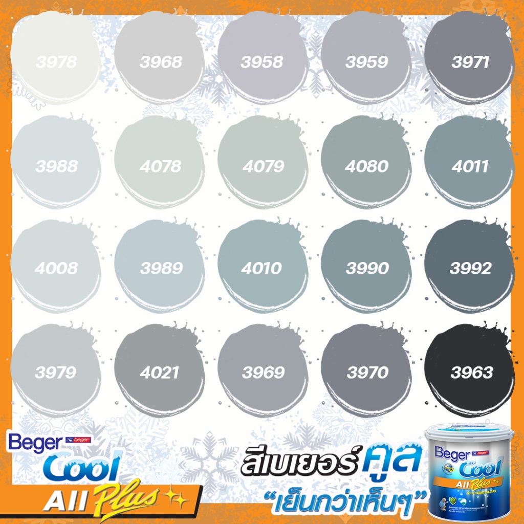 Beger สีเทาอมฟ้า คูลออลพลัส ขนาด 3 ลิตร กึ่งเงา ด้าน สีทาบ้าน เบเยอร์ สีบ้านเย็น สีน้ำอะคริลิคแท้