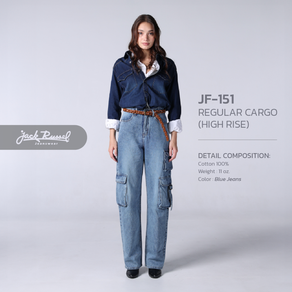 JACK RUSSEL กางเกงยีนส์ผู้หญิง ทรงคาร์โก้ กระบอกตรง เอวสูง รุ่น JF-151 สี NEVADA MID BLUE