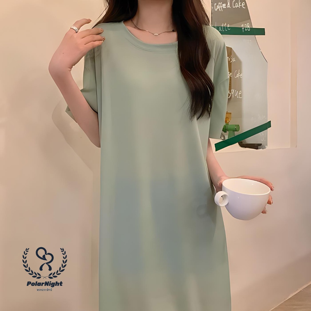 ชุดนอนผู้หญิง ชุดนอนผ้าไหมน้ำแข็ง💞💞สีทึบ แขนสั้น เรียบง่ายและหลวม เนื้อผ้าระบายอากาศได้ดี 6 สี（H9294）