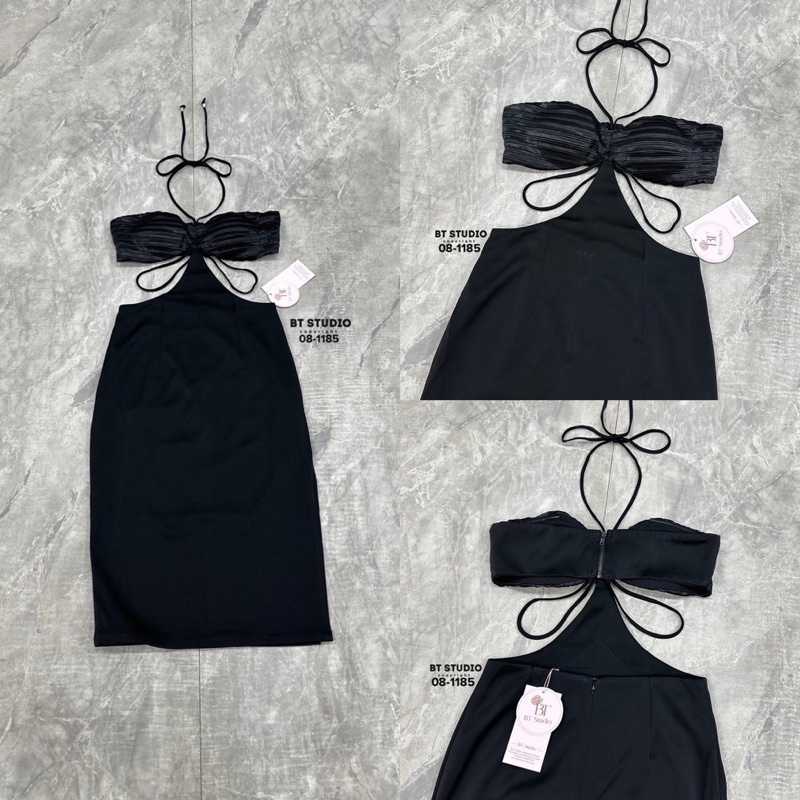 BT 08-1185 เดรสคล้องคอเว้าข้างสีดำ