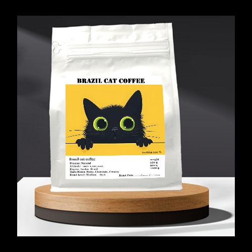 เมล็ดกาแฟ Bazil cat coffee  คั่วที่มีความหอมนุ่มกลมกล่อมเข้ากันอย่างลงตัวของนัตตี้ ช็อคโกแลต