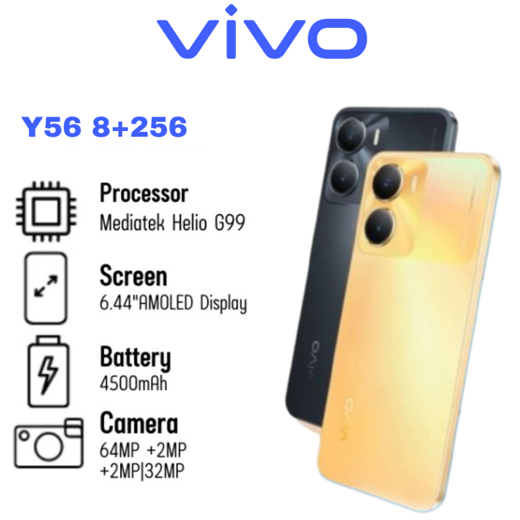 Vivo Y56 8+256GB  6.58 นิ้ว สมาร์ทโฟน Android 11 ดีไซน์ล้ำสมัย เครื่องแท้ กล้อง HD