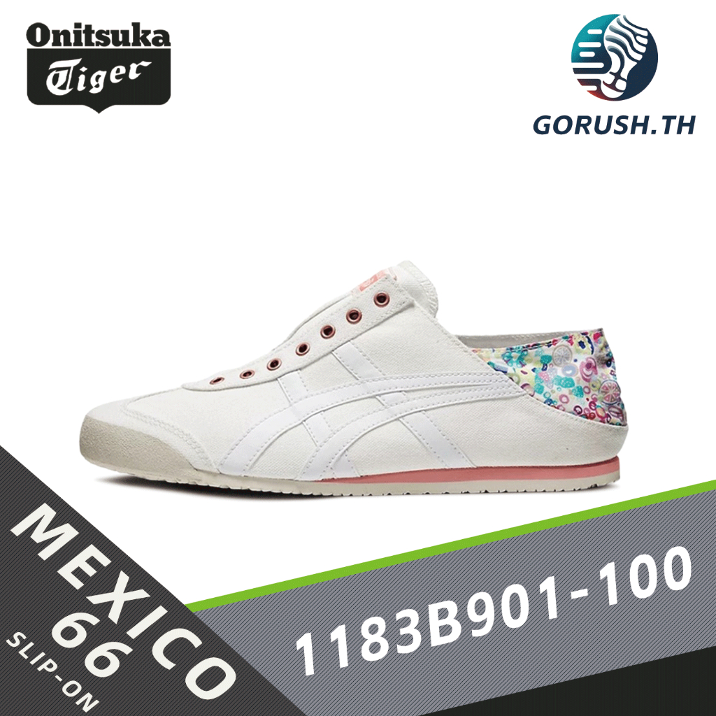 Onitsuka tiger MEXICO 66 Slip-on 1183B901-100 ผู้ชายและผู้หญิงรองเท้าผ้าใบย้อนยุค