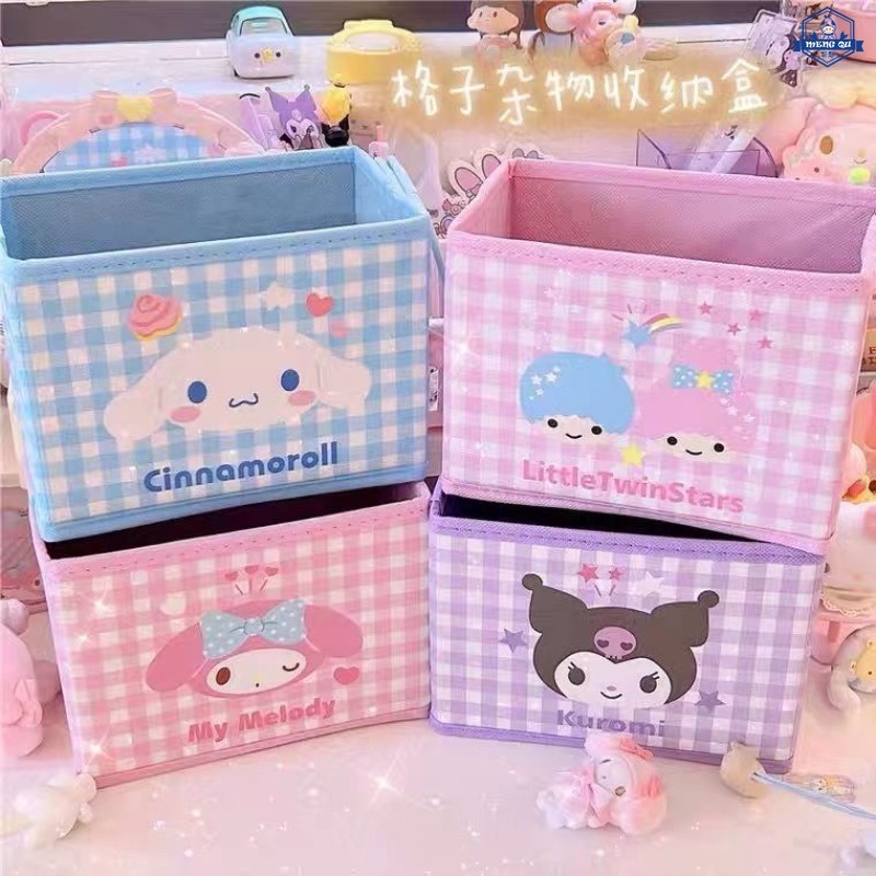 Sanrio กล่องเก็บของ ลายสก๊อต Kulomi Melody เครื่องเขียน PU เครื่องสําอาง ดูแลผิว ของจิปาถะ กล่องจัดระเบียบ
