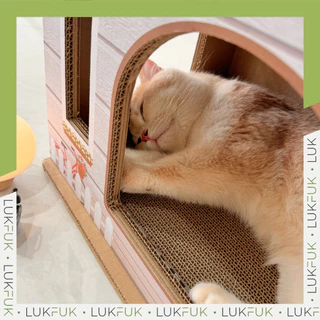 LUKFUK (ลูกฟูก) บ้านแมวและที่ลับเล็บแมวกระดาษ ขนาดใหญ่ รุ่น “บ้านแมว” (L Carton Cat Scratcher “Cat House”)